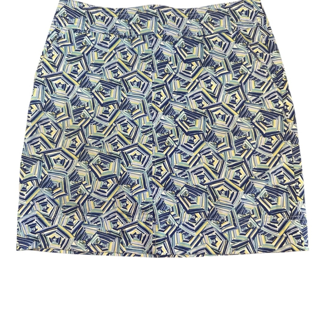 TALBOTS Geometric Print Mini Skirt Blue Green White Cotton Blend Women's Size 8
